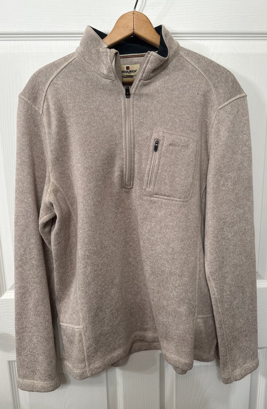 Woolrich Men’s Tan Heather Quarter Zip Pullover Sweater Fleece, Large